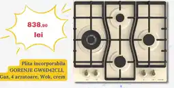 Media Galaxy Plita incorporabila GORENJE GW6D42CLI, Gaz, 4 arzatoare, Wok, crem Ofertă