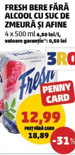 Penny Fresh bere fără alcool cu suc de zmeură şi afine Ofertă