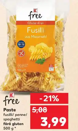 Kaufland Paste fusilli/ penne/ spaghetti fără gluten Ofertă