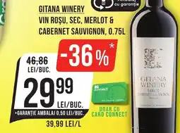 Mega Image GITANA WINERY Vin roşu, sec, merlot & cabernet sauvignon Ofertă