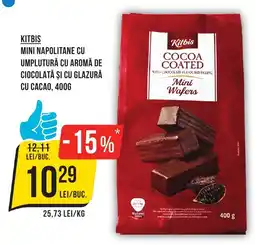 Mega Image KITBIS Mini napolitane cu umplutură cu aromă de ciocolată şi cu glazură cu cacao Ofertă