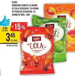 Mega Image KITBIS Bomboane gumate cu aromă de cola/acrișoare, cu aromă de piersică/acrișoare, cu aromă de măr Ofertă