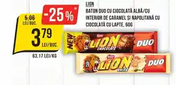 Mega Image LION Baton duo cu ciocolată albă/cu interior de caramel şi napolitană cu ciocolată cu lapte Ofertă