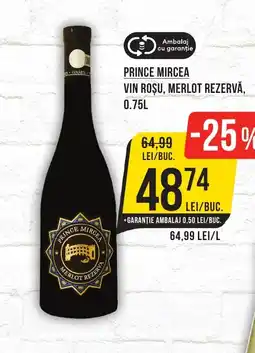 Mega Image PRINCE MIRCEA Vin roşu, Merlot rezervă Ofertă