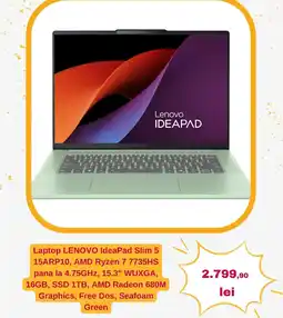 Altex Laptop LENOVO IdeaPad Slim 5 15ARP10, AMD Ryzen 7 7735HS pana la 4.75GHz, 15.3" WUXGA, 16GB, SSD 1TB, AMD Radeon 680MGraphics Ofertă
