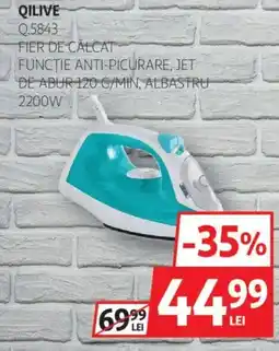 Auchan QILIVE Fier de calcat funcţie anti-picurare, jet de abur 120 g/min, albastru 2200w Ofertă