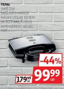 Auchan TEFAL Sm157236 sandwich maker mâner izolat, sistem de blocare, invelis antiaderent, negru Ofertă