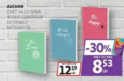 Auchan AUCHAN Caiet a4 cu spiră 80 file, coperta pp dictando/ matematică Ofertă