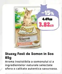 Animax Stuzzy Fasii de Somon in Sos Ofertă
