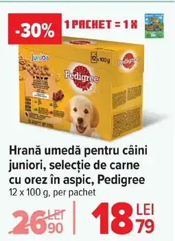 Carrefour Hrană umedă pentru câini juniori, selecție de carne cu orez în aspic, Pedigree Ofertă
