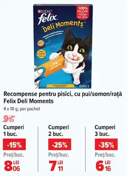Carrefour Recompense pentru pisici, cu pui/somon/rață Felix Deli Moments Ofertă