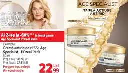 Carrefour Cremă antirid de zi 55+ Age Specialist, L'Oreal Paris Ofertă