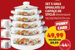 Penny Set 5 oale emailate cu capace de sticlă Ofertă