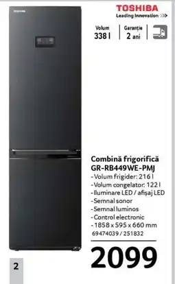 Selgros TOSHIBA Combină frigorifică GR-RB449WE-PMJ Ofertă