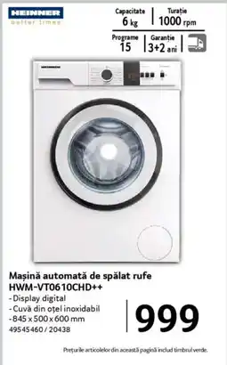 Selgros HEINNER Maşină automată de spălat rufe HWM-VT0610CHD++ Ofertă
