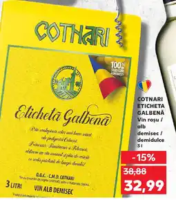 Kaufland COTNARI ETICHETA GALBENĂ Vin rosu / alb demisec / demidulce Ofertă
