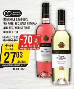 Mega Image DOMENIILE DAVIDESCU Vin rose, sec, rară neagră/ alb, sec, viorica pinot grigio Ofertă