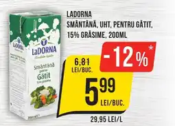 Mega Image LADORNA Smântână, uht, pentru gătit, 15% grăsime Ofertă