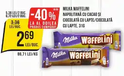 Mega Image Milka waffelini napolitană cu cacao și ciocolată cu lapte/ciocolată cu lapte Ofertă
