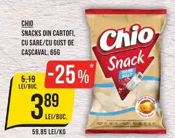 Mega Image CHIO Snacks din cartofi, cu sare/cu gust de cascaval Ofertă