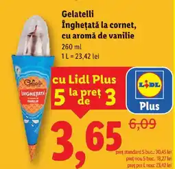 Lidl Gelatelli Înghețată la cornet, cu aromă de vanilie Ofertă