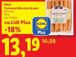 Lidl PIKOK Crenvurşti din carne de porc Ofertă