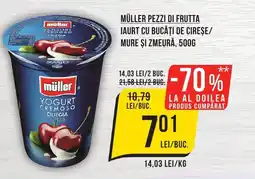 Mega Image Müller pezzi di frutta iaurt cu bucăți de cireșe/ mure şi zmeură Ofertă