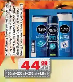 CBA NIVEA Strong Power pachet cadou (deo spray + şampon Strong + şampon Ocean + balsam buze) Ofertă