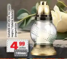 CBA Candelă din sticlă, cu capac negru Ofertă