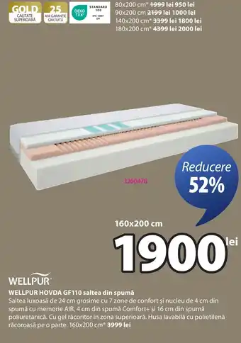 JYSK WELLPUR HOVDA GF110 saltea din spumă Ofertă