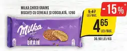 Mega Image MILKA Choco grains biscuiți cu cereale şi ciocolată, Ofertă