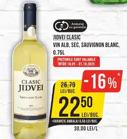 Mega Image JIDVEI Clasic Vin alb, sec, sauvignon blanc Ofertă