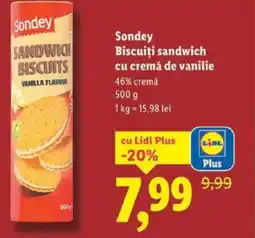 Lidl Sondey Biscuiti sandwich cu cremă de vanilie Ofertă