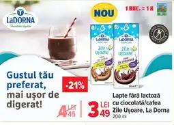 Carrefour Lapte fără lactoză cu ciocolată/cafea Zile Uşoare, La Dorna Ofertă