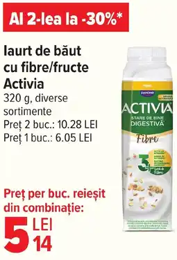 Carrefour laurt de băut cu fibre/fructe Activia Ofertă