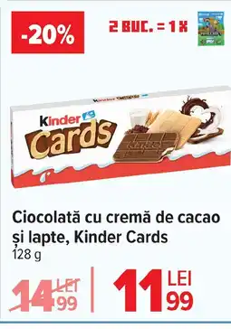 Carrefour Ciocolată cu cremă de cacao şi lapte, Kinder Cards Ofertă