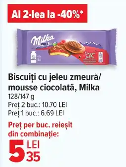Carrefour Biscuiți cu jeleu zmeură/ mousse ciocolată, Milka Ofertă