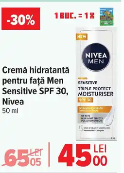 Carrefour Cremă hidratantă pentru față Men Sensitive SPF 30, Nivea Ofertă