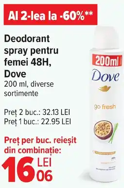 Carrefour Deodorant spray pentru femei 48H, Dove Ofertă