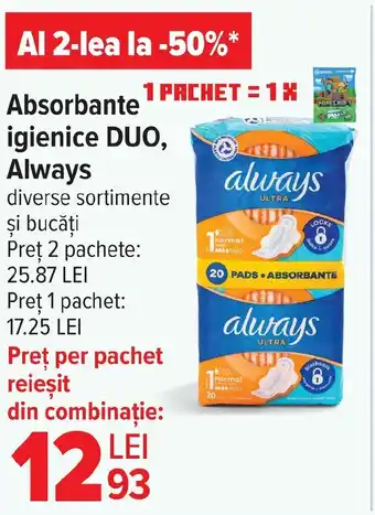 Carrefour Absorbante igienice DUO, Always Ofertă