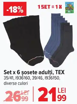 Carrefour Set x 6 şosete adulți, TEX Ofertă