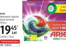 DM Ariel detergent capsule două variante Ofertă