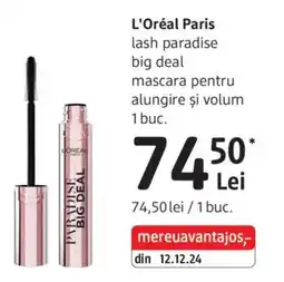 DM L'Oréal Paris lash paradise big deal mascara pentru alungire şi volum Ofertă