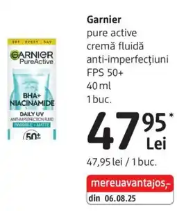 DM Garnier pure active cremă fluidǎ anti-imperfecțiuni FPS 50+ Ofertă