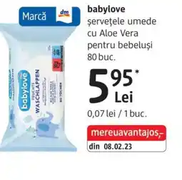 DM Babylove şerveţele umede cu Aloe Vera pentru bebeluşi Ofertă