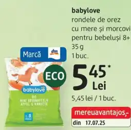 DM Babylove rondele de orez cu mere și morcovi pentru bebeluşi 8+ Ofertă