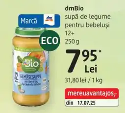 DM DmBio supă de legume pentru bebeluşi 12+ Ofertă