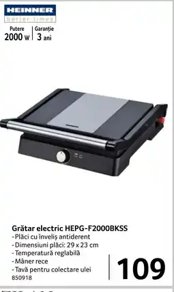 Selgros HEINNER Grătar electric HEPG-F2000BKSS Ofertă
