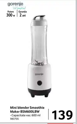 Selgros Gorenje Mini blender Smoothie Maker BSM600LBW Ofertă