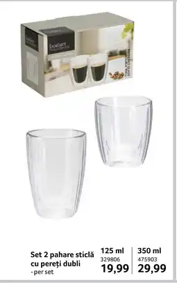 Selgros Set 2 pahare sticlă cu pereți dubli Ofertă